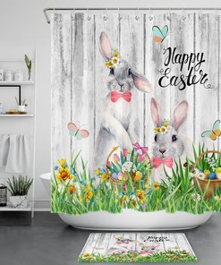 Rustic Retro Wood Rabbit Easter Eggs Shower Curtain