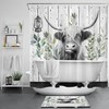 Rustic Retro Wood Shower Curtain with Plant Leaf Highland Cow Print