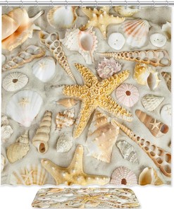 Rustic Seaside Beach Shower Curtain With Starfish And Seashells Print For A Coastal Bathroom