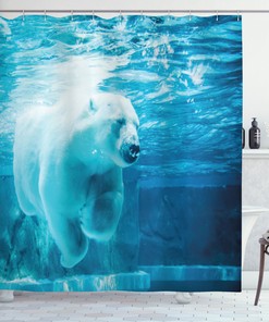 Rustic Shower Curtain With Arctic Polar Underwater Bear Print, Perfect For Nature Lovers