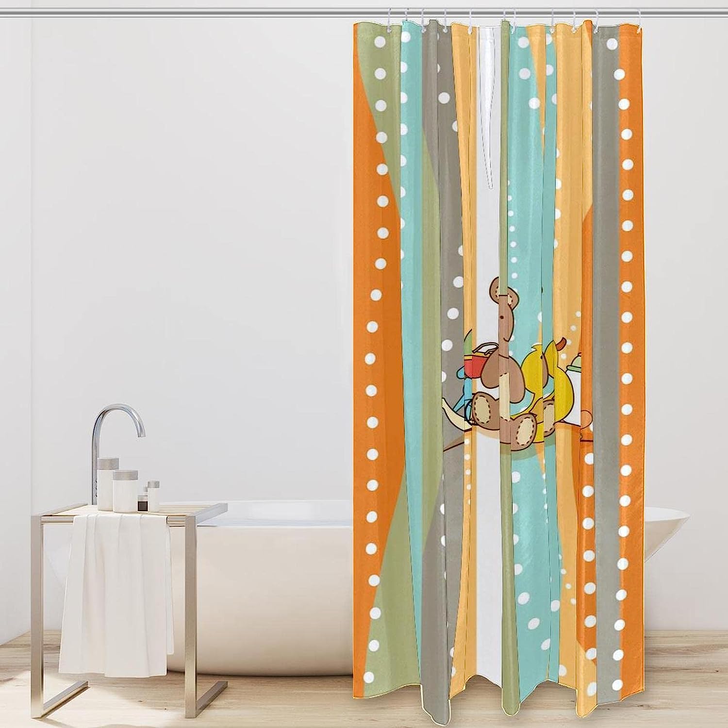 Rustic Shower Curtain With Bear And Stripe Print, Perfect For Lodge Or Cabin Bathrooms - Image 2