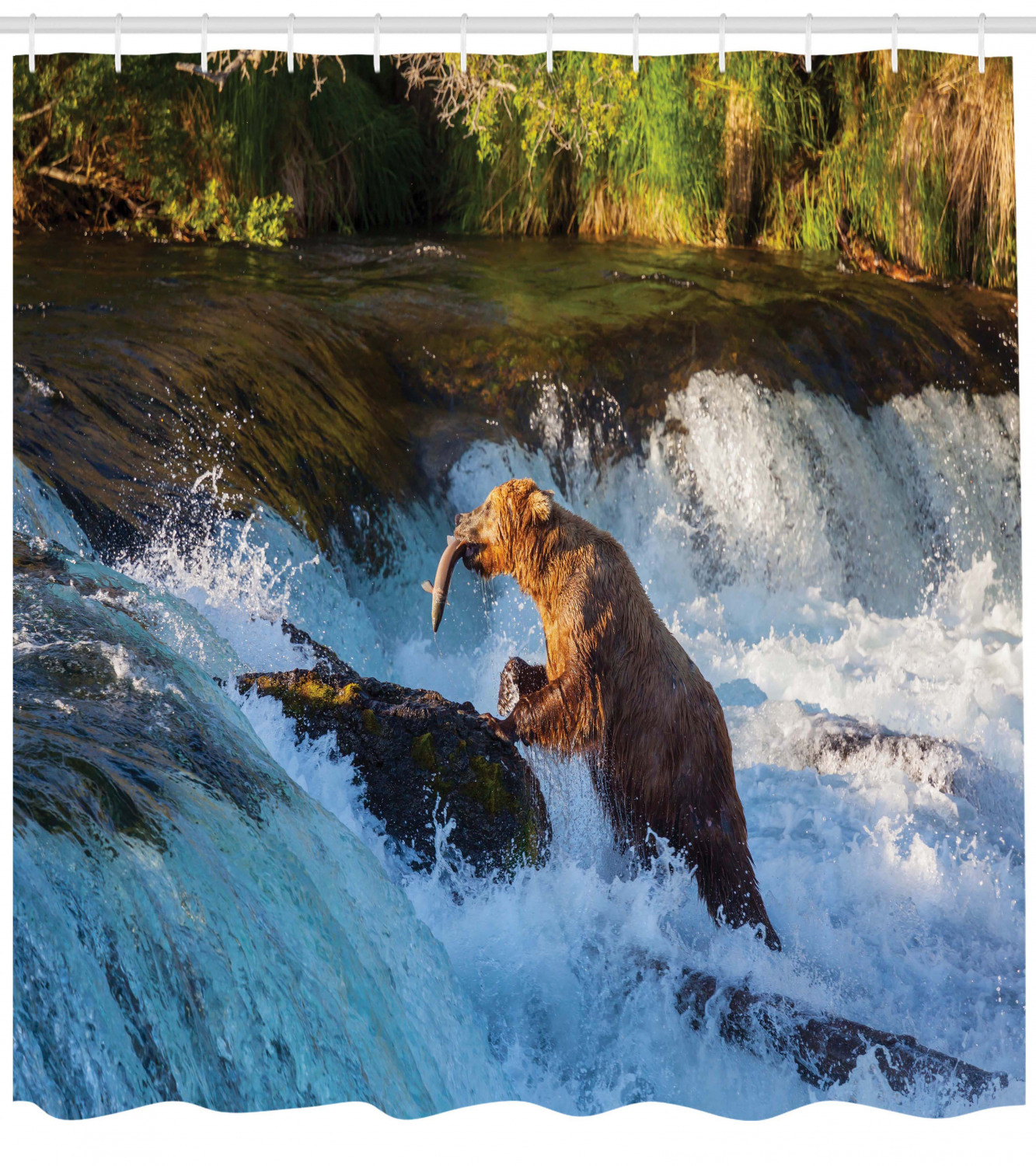 Rustic Shower Curtain With Bear And Waterfall Print, Perfect For Nature Lovers - Image 2