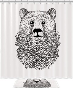Rustic Shower Curtain With Bear Animal Print, Perfect For Lodge Or Cabin Bathrooms