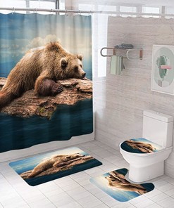 Rustic Shower Curtain With Bear Print, Perfect For Lodge Or Cabin Bathrooms