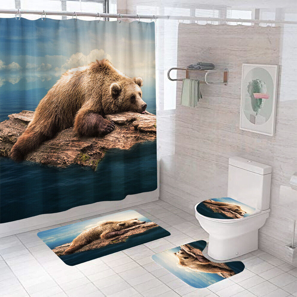Rustic Shower Curtain With Bear Print, Perfect For Lodge Or Cabin Bathrooms