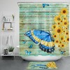 Rustic Shower Curtain with Sunflower Butterfly and Wooden Board Design - Vintage Bathroom Accessories
