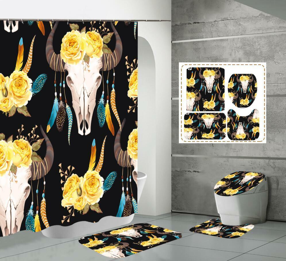 Rustic Skull And Rose Shower Curtain For Hunters And Nature Lovers
