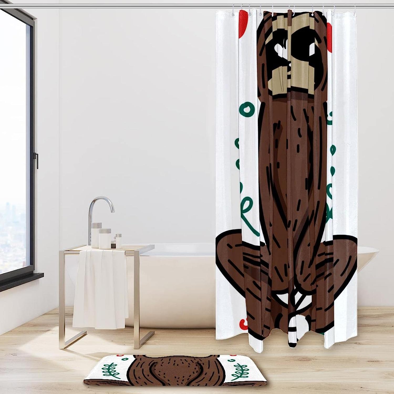 Rustic Sloth Print Shower Curtain, Distressed and Charming Bathroom Decor
