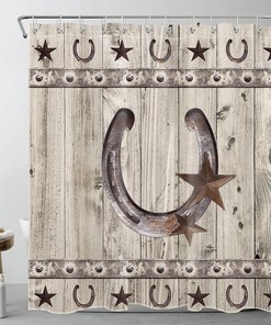 Rustic Star Shower Curtain - Wooden Board Bathroom Decor with Texas Star and Farmhouse Flair with Waterproof Fabric