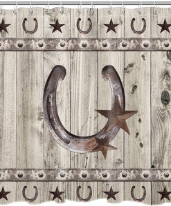 Rustic Star Shower Curtain - Wooden Board Bathroom Decor with Texas Star and Farmhouse Flair with Waterproof Fabric
