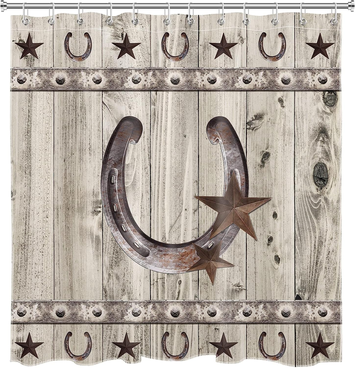 Rustic Star Shower Curtain - Wooden Board Bathroom Decor with Texas Star and Farmhouse Flair with Waterproof Fabric