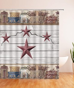 Rustic Star Western Shower Curtain with Texas Star and Southwestern Country Outhouse Cabin for Farmhouse Bathroom 