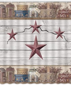 Rustic Star Western Shower Curtain with Texas Star and Southwestern Country Outhouse Cabin for Farmhouse Bathroom