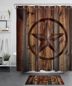 Rustic Star Wooden Board Shower Curtain - Farmhouse Bathroom Decor