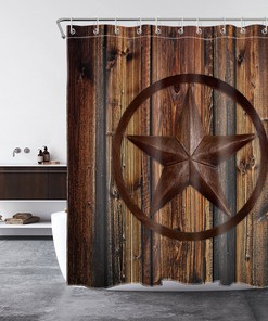 Rustic Star Wooden Board Shower Curtain - Farmhouse Bathroom Decor