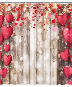Rustic Striped Retro Heart Love Fabric Shower Curtain For Bathroom