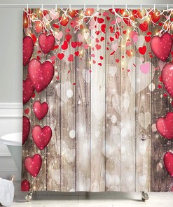 Rustic Striped Retro Heart Love Fabric Shower Curtain For Bathroom