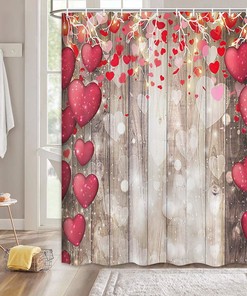 Rustic Striped Retro Heart Love Fabric Shower Curtain For Bathroom