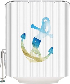 Rustic Style Sailing Nautical Themed Linen Fabric Shower Curtain for Modern Bathroom Decoration