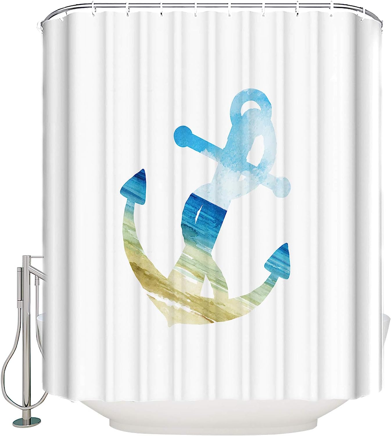 Rustic Style Sailing Nautical Themed Linen Fabric Shower Curtain for Modern Bathroom Decoration