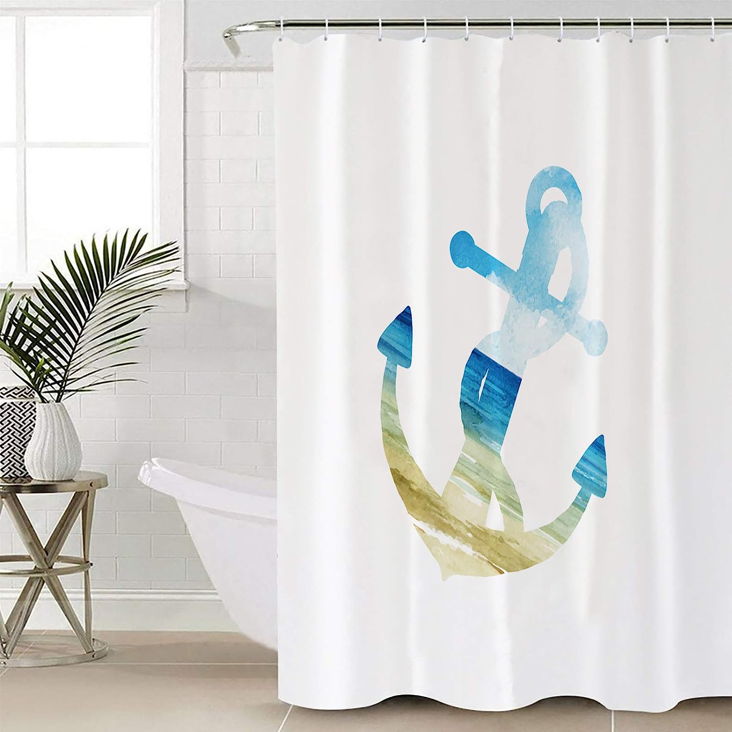 Rustic Style Sailing Nautical Themed Linen Fabric Shower Curtain for Modern Bathroom Decoration