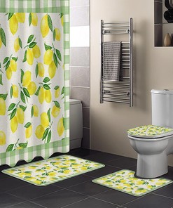 Rustic Summer Lemon Green Buffalo Plaid Bathroom Shower Curtain