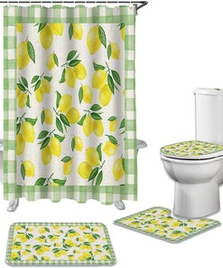 Rustic Summer Lemon Green Buffalo Plaid Bathroom Shower Curtain