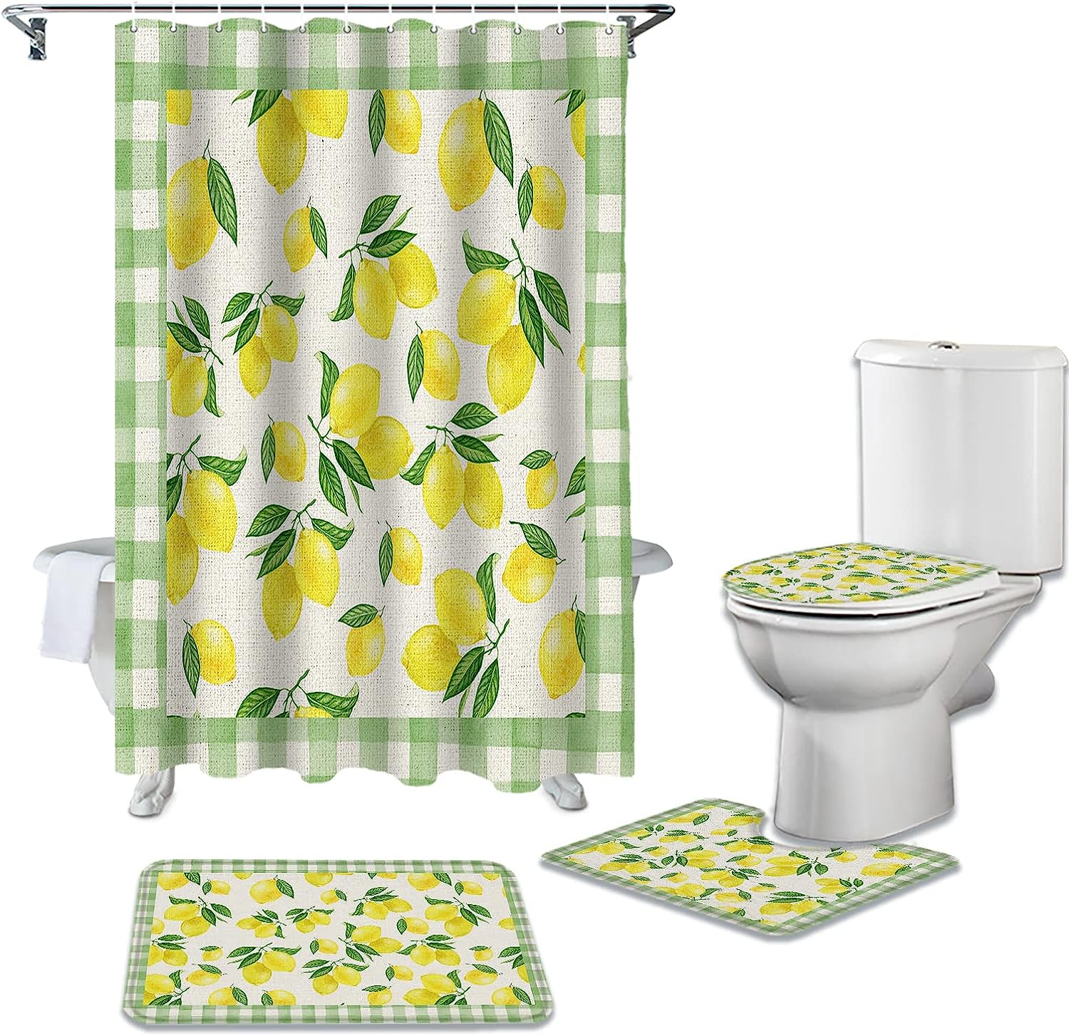 Rustic Summer Lemon Green Buffalo Plaid Bathroom Shower Curtain