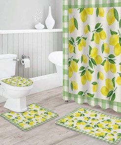 Rustic Summer Lemon Green Buffalo Plaid Bathroom Shower Curtain