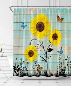 Rustic Sunflower And Butterfly Shower Curtain
