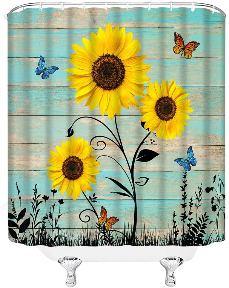 Rustic Sunflower And Butterfly Shower Curtain - Image 3