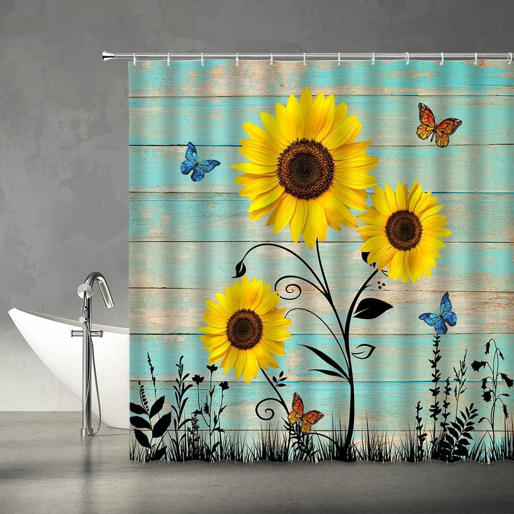 Rustic Sunflower And Butterfly Shower Curtain - Image 4