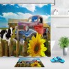 Rustic Sunflower Farmhouse Shower Curtain with Wood Fence and Cow for Bathroom Decor