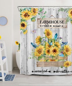 Rustic Sunflower Farmhouse Waterproof Shower Curtain Bathroom Accessories