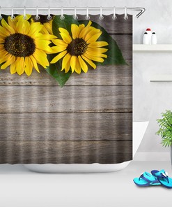 Rustic Sunflower Flowers on Wood Planks Shower Curtain for A Charming Farmhouse Bathroom Look
