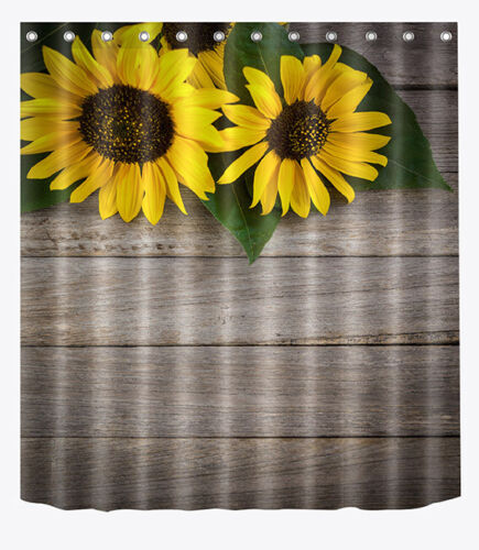Rustic Sunflower Flowers on Wood Planks Shower Curtain for A Charming Farmhouse Bathroom Look