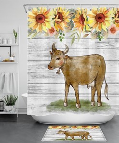 Rustic Sunflower Funny Cow Bathroom Decor Shower Curtain