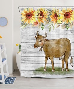 Rustic Sunflower Funny Cow Bathroom Decor Shower Curtain