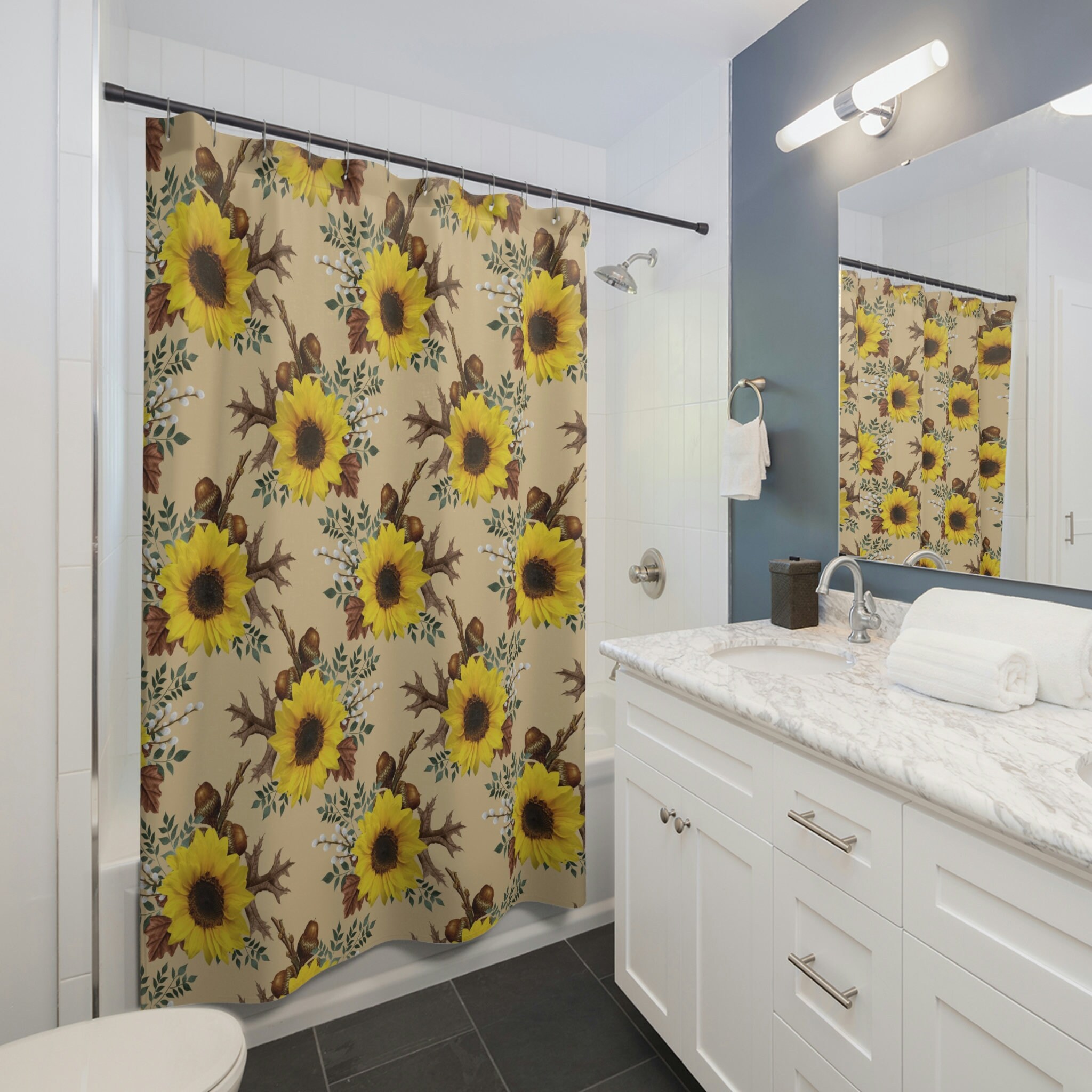 Rustic Sunflower Printed Shower Curtain