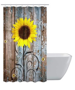 Rustic Sunflower Small Waterproof Fabric Shower Curtain for RV Camper Bathroom