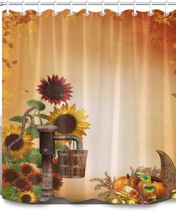 Rustic Sunflower and Fall Pumpkin Thanksgiving Shower Curtain for Bathroom