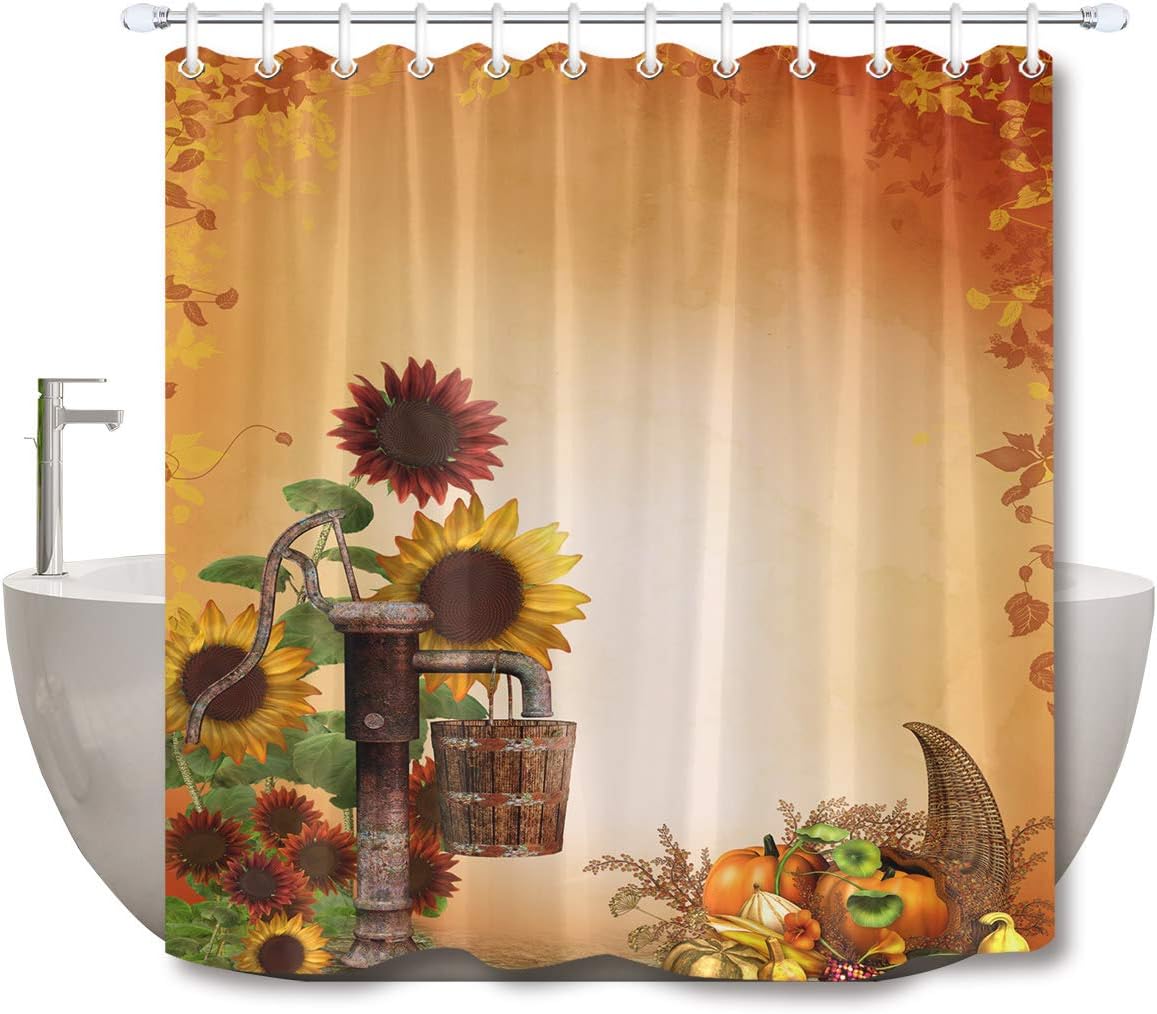 Rustic Sunflower and Fall Pumpkin Thanksgiving Shower Curtain for Bathroom