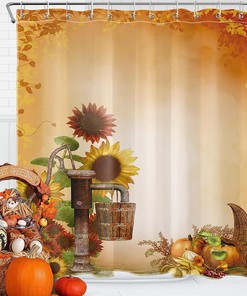 Rustic Sunflower and Fall Pumpkin Thanksgiving Shower Curtain for Bathroom