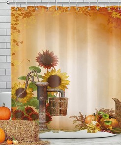 Rustic Sunflower and Fall Pumpkin Thanksgiving Shower Curtain for Bathroom