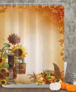 Rustic Sunflower and Fall Pumpkin Thanksgiving Shower Curtain for Bathroom