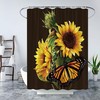Rustic Sunflowers and Gold Butterfly on Black Background Shower Curtain with Wild Floral Nature Scene