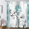 Rustic Teal Daisy Print Shower Curtain, Country Wooden Farmhouse Bathroom Decor by VeiVian