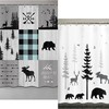 Rustic Teal Plaid and White Moose Deer Tree Art Shower Curtains Bundle