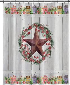 Rustic Texas Star Shower Curtain with Country Farmhouse and Wooden Plank Barn Decor for Primitive Bathroom Design