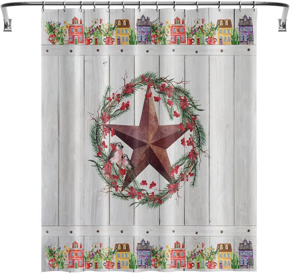 Rustic Texas Star Shower Curtain with Country Farmhouse and Wooden Plank Barn Decor for Primitive Bathroom Design